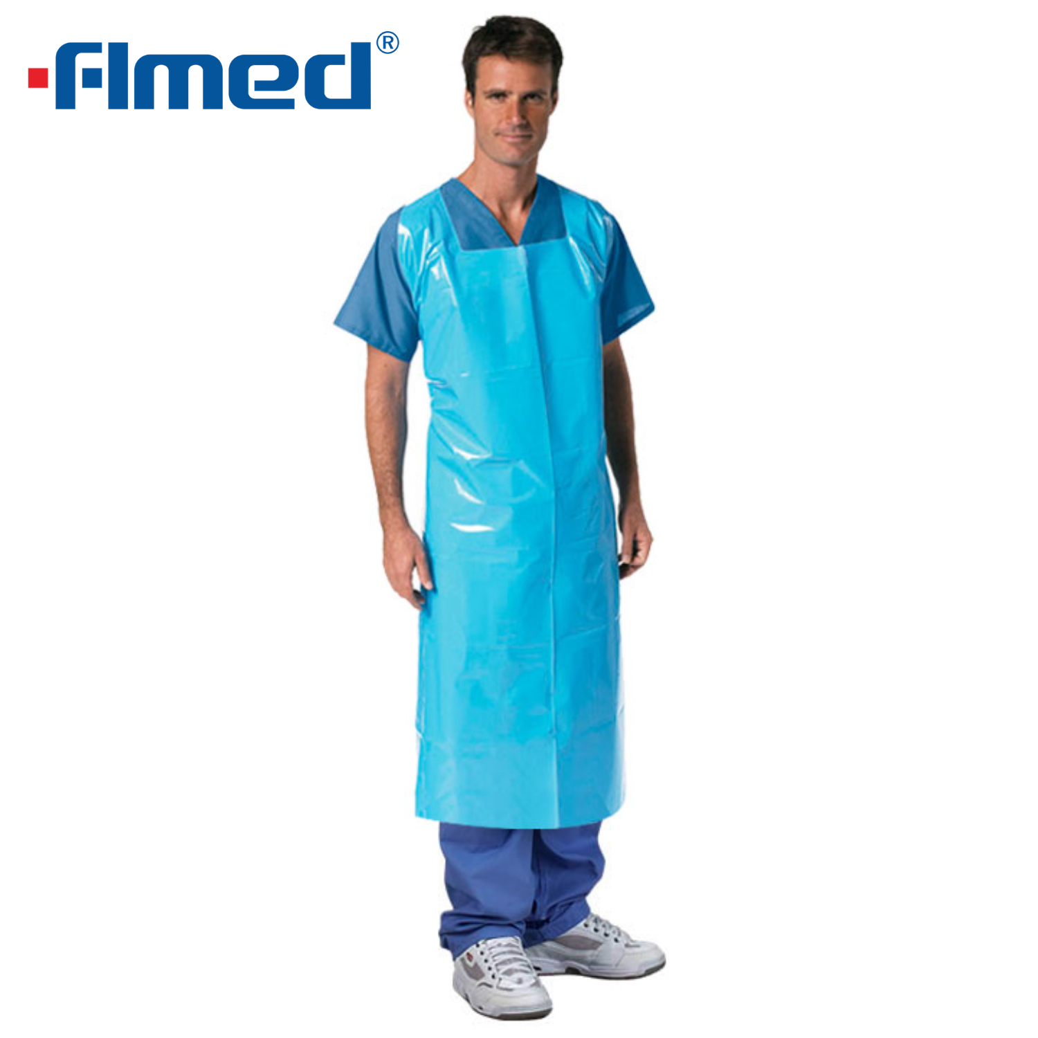 Medische wegwerp plastic wit blauw pe schort